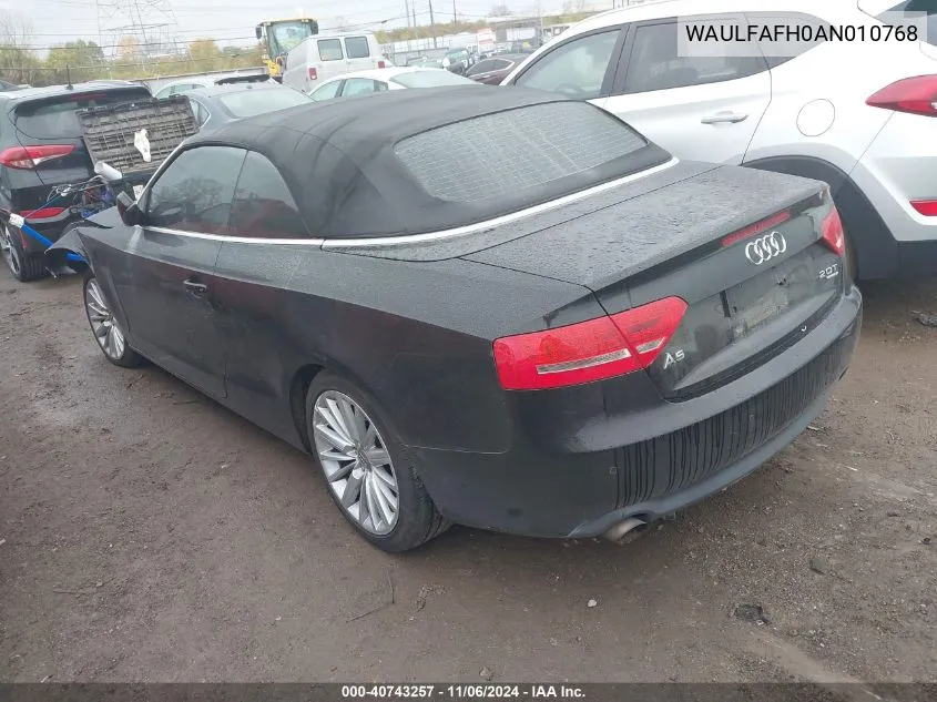 2010 Audi A5 2.0T Premium VIN: WAULFAFH0AN010768 Lot: 40743257