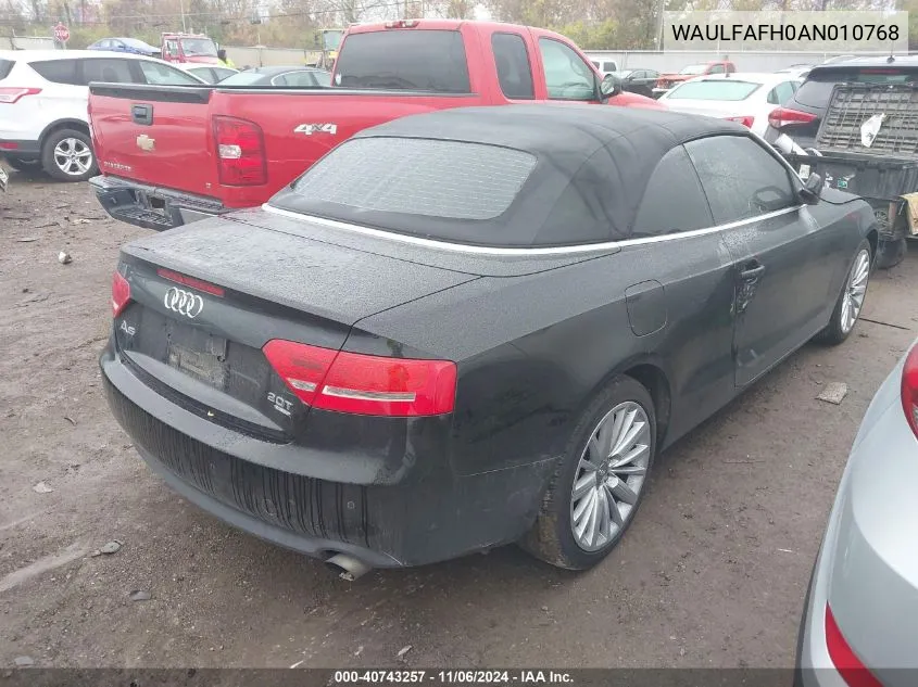 2010 Audi A5 2.0T Premium VIN: WAULFAFH0AN010768 Lot: 40743257