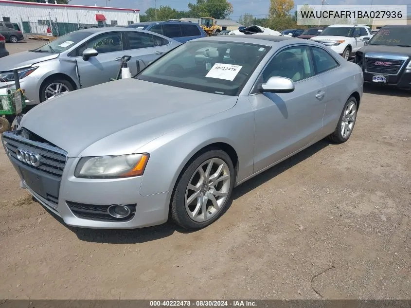 2011 Audi A5 2.0T Premium VIN: WAUCFAFR1BA027936 Lot: 40222478