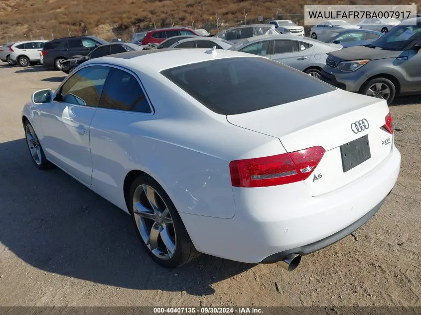 2011 Audi A5 2.0T Premium VIN: WAULFAFR7BA007917 Lot: 40407135