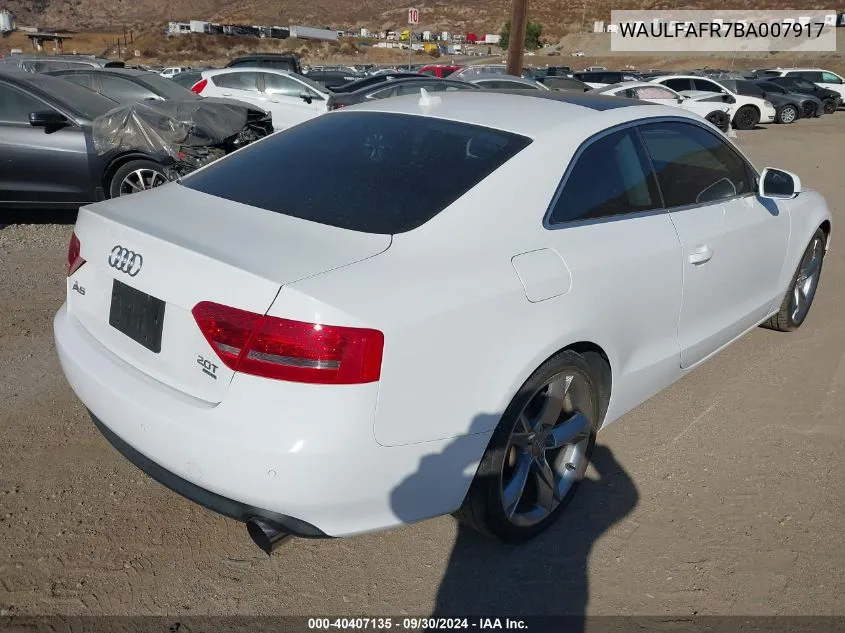 2011 Audi A5 2.0T Premium VIN: WAULFAFR7BA007917 Lot: 40407135