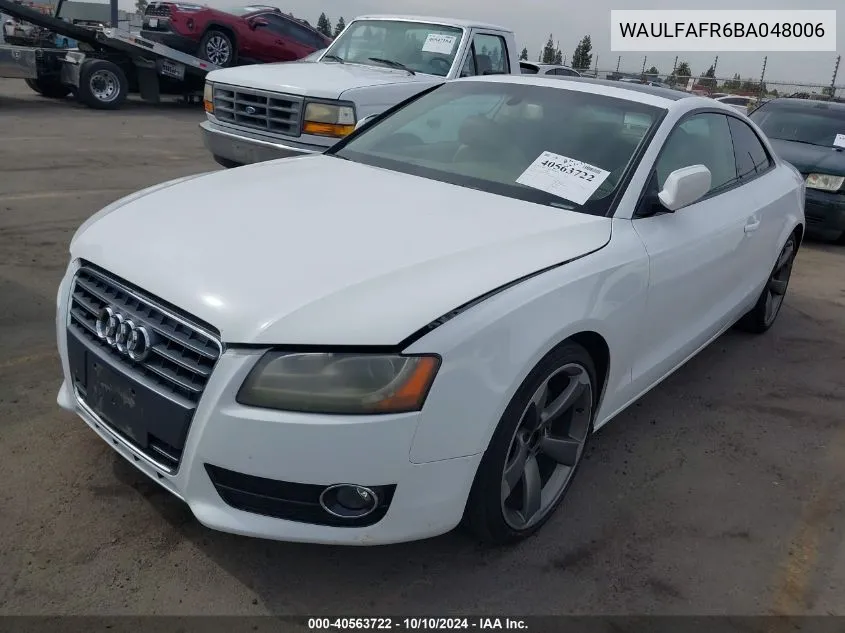 2011 Audi A5 2.0T Premium VIN: WAULFAFR6BA048006 Lot: 40563722