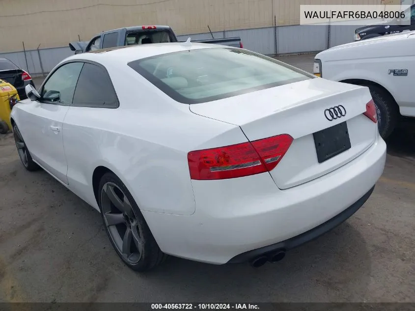 2011 Audi A5 2.0T Premium VIN: WAULFAFR6BA048006 Lot: 40563722