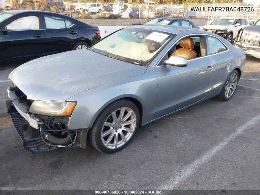 2011 Audi A5 2.0T Premium VIN: WAULFAFR7BA048726 Lot: 40736826