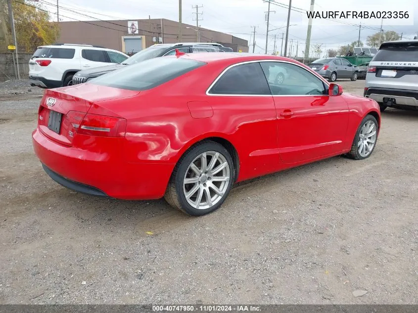 2011 Audi A5 2.0T Premium VIN: WAURFAFR4BA023356 Lot: 40747950