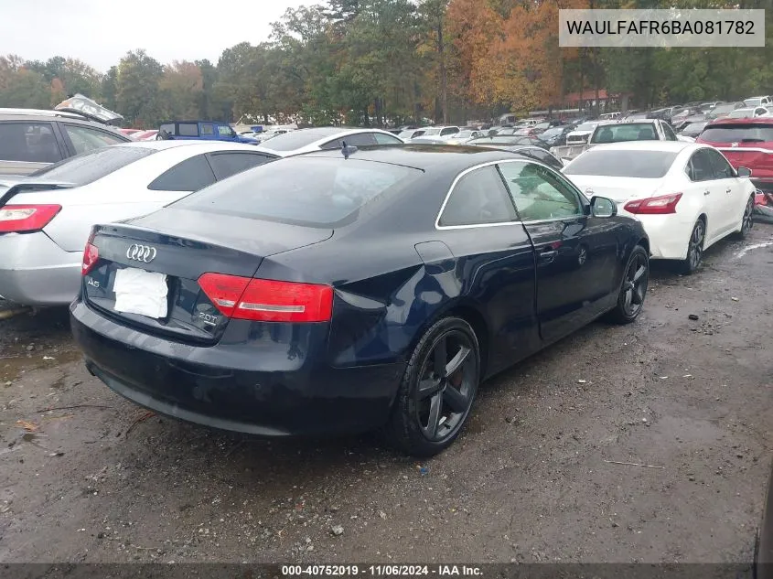 2011 Audi A5 2.0T Premium VIN: WAULFAFR6BA081782 Lot: 40752019