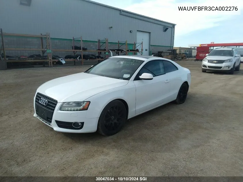 2012 Audi A5 Prestige VIN: WAUVFBFR3CA002276 Lot: 30047034