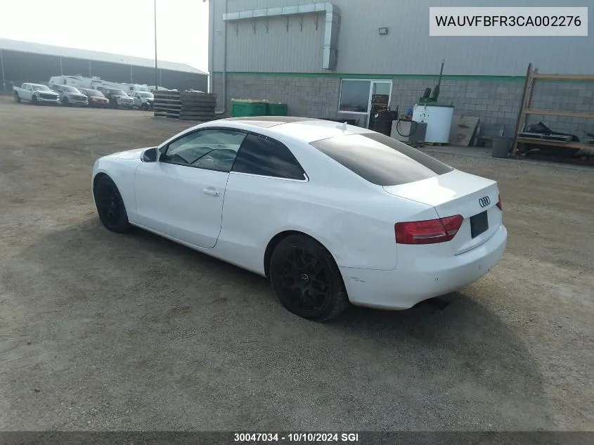 2012 Audi A5 Prestige VIN: WAUVFBFR3CA002276 Lot: 30047034