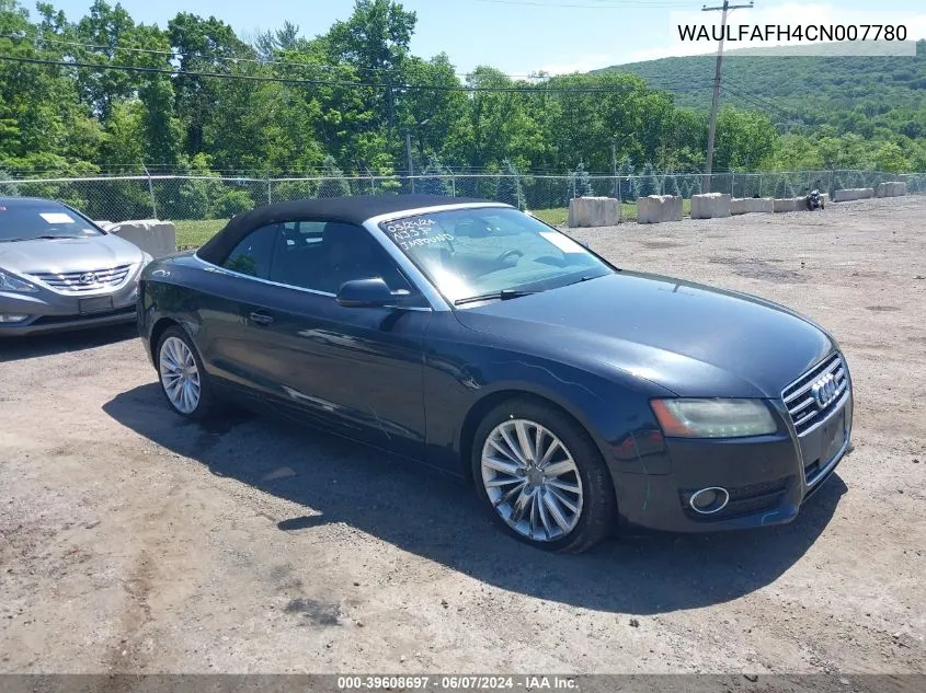 2012 Audi A5 2.0T Premium VIN: WAULFAFH4CN007780 Lot: 39608697