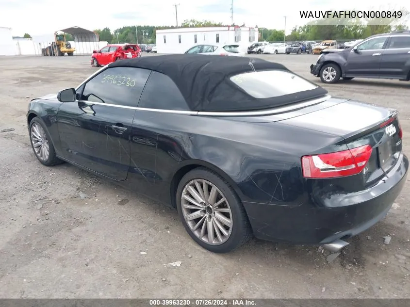 WAUVFAFH0CN000849 2012 Audi A5 2.0T Premium