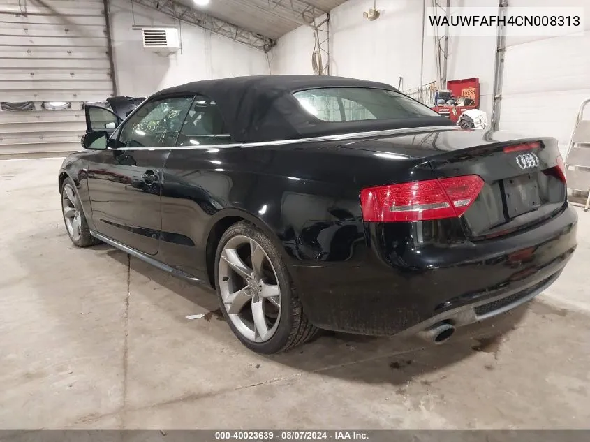 2012 Audi A5 2.0T Premium VIN: WAUWFAFH4CN008313 Lot: 40023639