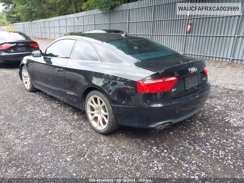 2012 Audi A5 2.0T Premium VIN: WAUCFAFRXCA003989 Lot: 40148538