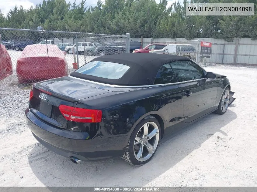 2012 Audi A5 2.0T Premium VIN: WAULFAFH2CN004098 Lot: 40194330