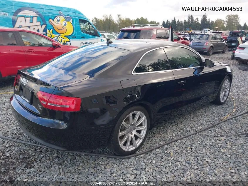 2012 Audi A5 2.0T Premium VIN: WAULFAFR0CA004553 Lot: 40360247