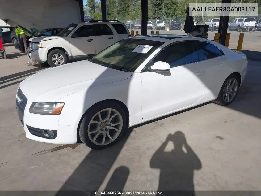 2012 Audi A5 2.0T Premium VIN: WAULFAFR8CA003117 Lot: 40468256