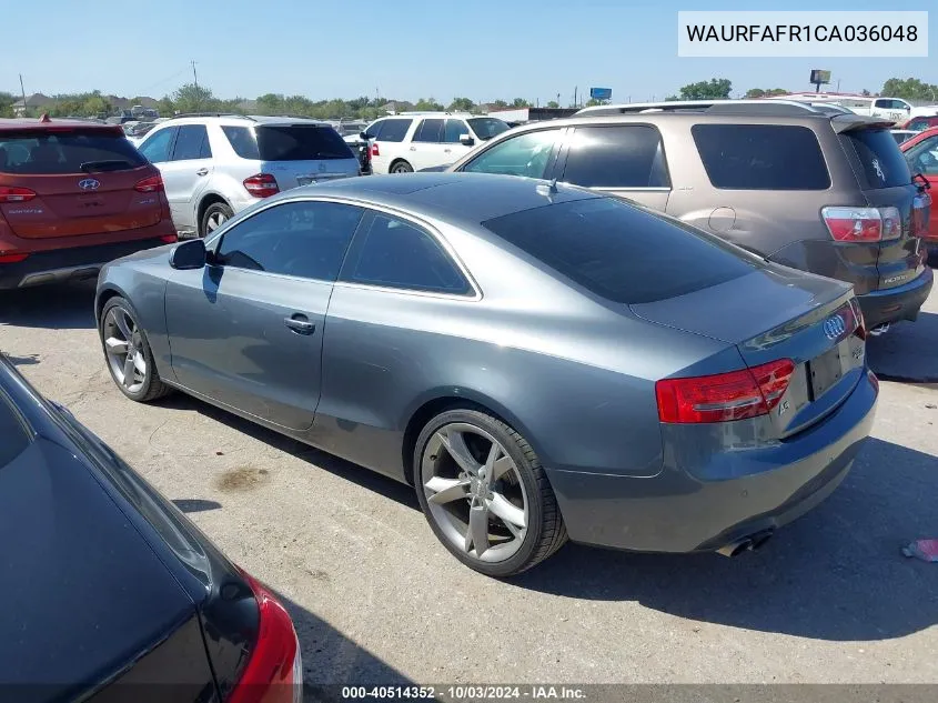 2012 Audi A5 2.0T Premium VIN: WAURFAFR1CA036048 Lot: 40514352