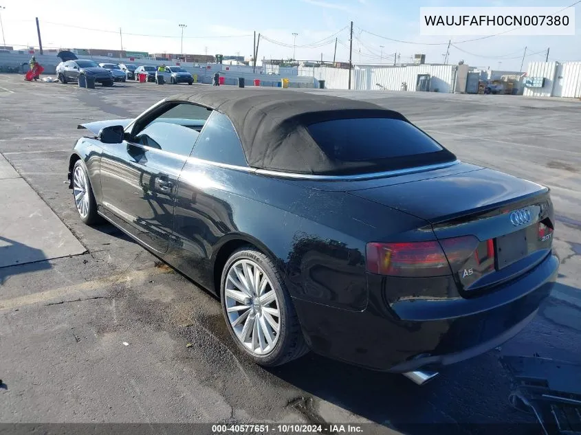 2012 Audi A5 2.0T Premium VIN: WAUJFAFH0CN007380 Lot: 40577651