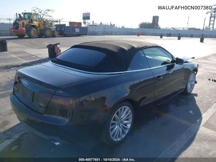 2012 Audi A5 2.0T Premium VIN: WAUJFAFH0CN007380 Lot: 40577651