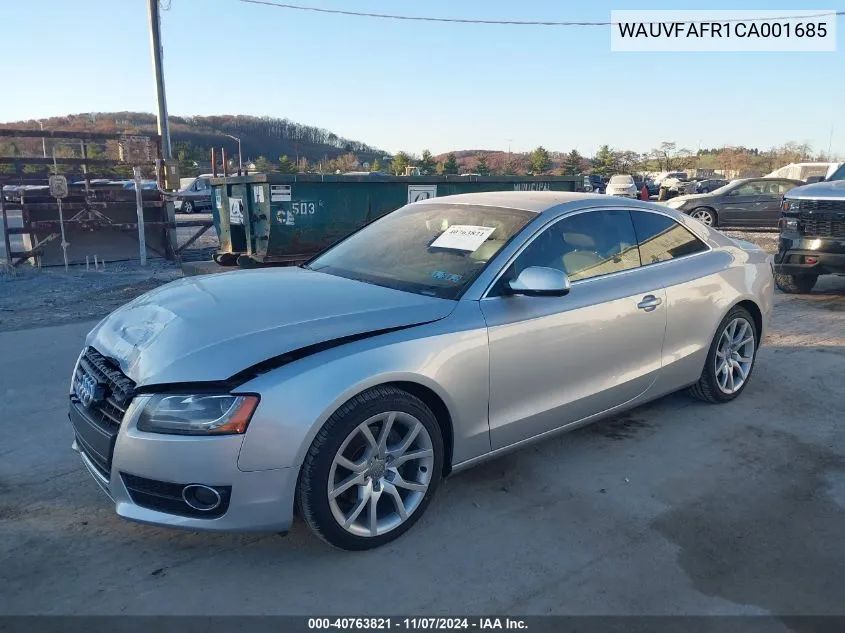 2012 Audi A5 2.0T Premium VIN: WAUVFAFR1CA001685 Lot: 40763821