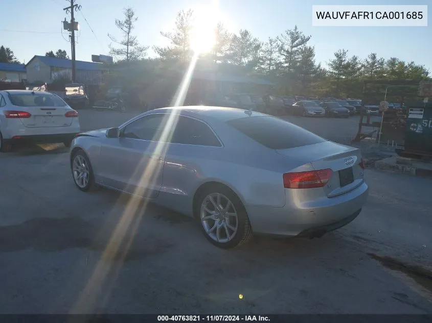 2012 Audi A5 2.0T Premium VIN: WAUVFAFR1CA001685 Lot: 40763821