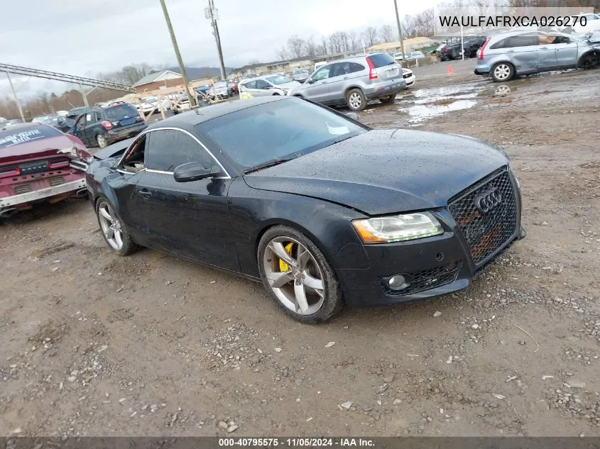 2012 Audi A5 2.0T Premium VIN: WAULFAFRXCA026270 Lot: 40795575