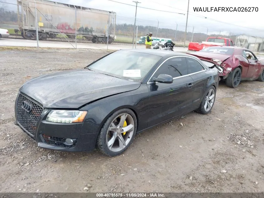 2012 Audi A5 2.0T Premium VIN: WAULFAFRXCA026270 Lot: 40795575