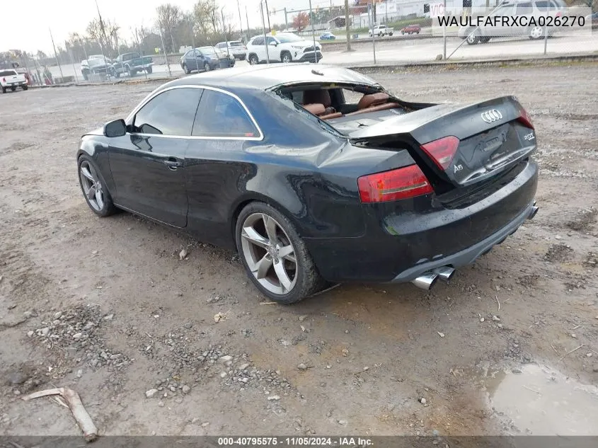 2012 Audi A5 2.0T Premium VIN: WAULFAFRXCA026270 Lot: 40795575