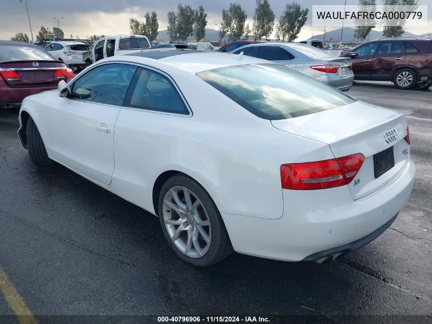 2012 Audi A5 2.0T Premium VIN: WAULFAFR6CA000779 Lot: 40796906