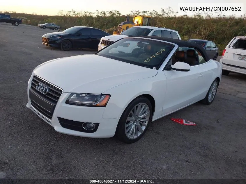 2012 Audi A5 2.0T Premium VIN: WAUJFAFH7CN007652 Lot: 40848527