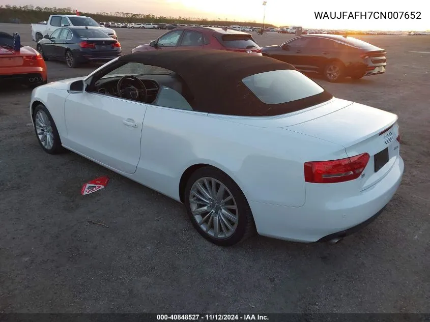 2012 Audi A5 2.0T Premium VIN: WAUJFAFH7CN007652 Lot: 40848527