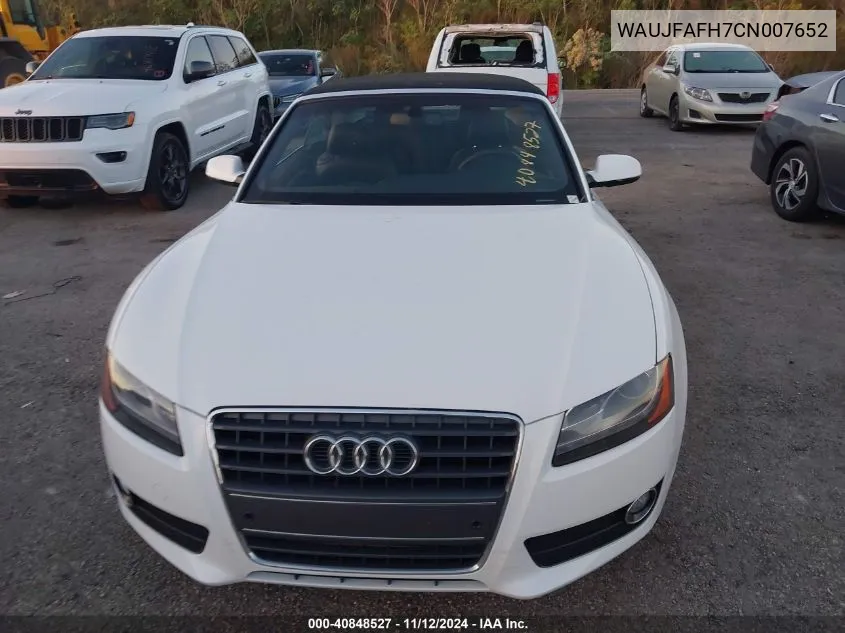 2012 Audi A5 2.0T Premium VIN: WAUJFAFH7CN007652 Lot: 40848527