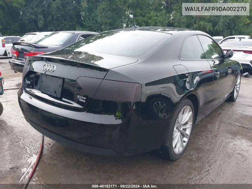 2013 Audi A5 2.0T Premium VIN: WAULFAFR9DA002270 Lot: 40152171