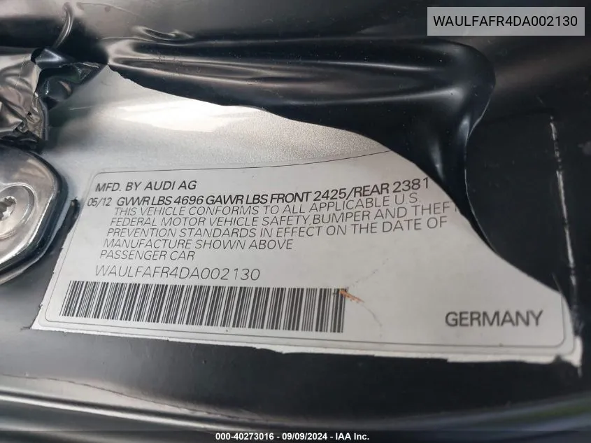 WAULFAFR4DA002130 2013 Audi A5 2.0T Premium