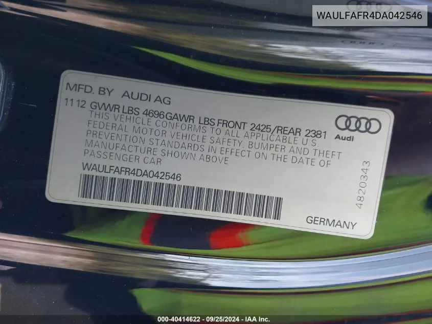 WAULFAFR4DA042546 2013 Audi A5 2.0T Premium