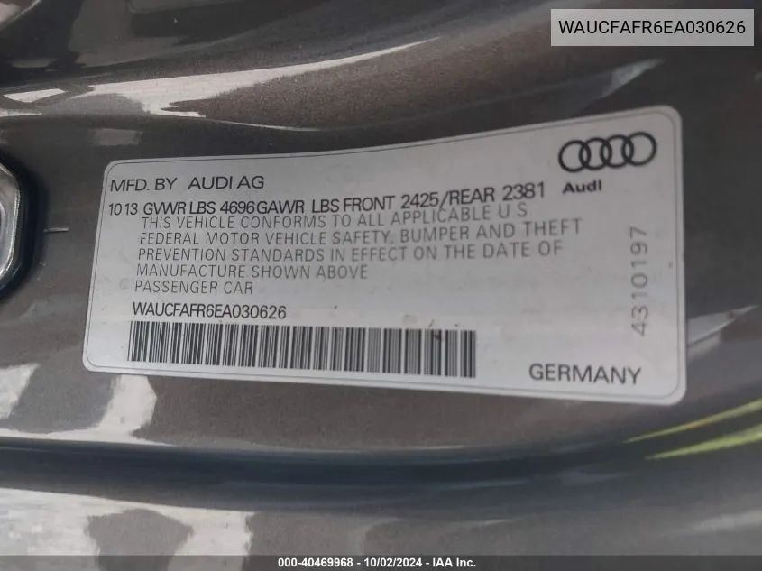 WAUCFAFR6EA030626 2014 Audi A5 2.0T Premium