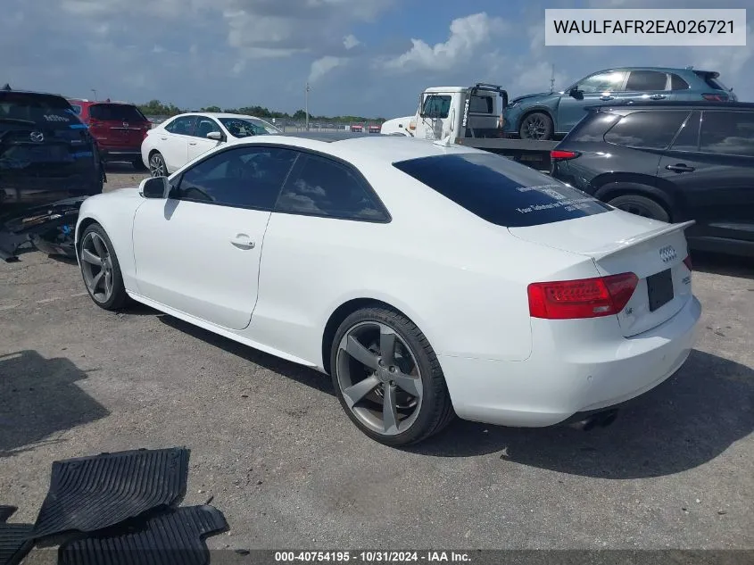 2014 Audi A5 2.0T Premium VIN: WAULFAFR2EA026721 Lot: 40754195