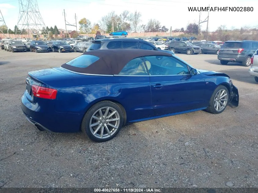 2015 Audi A5 2.0T Premium VIN: WAUMFAFH4FN002880 Lot: 40827658