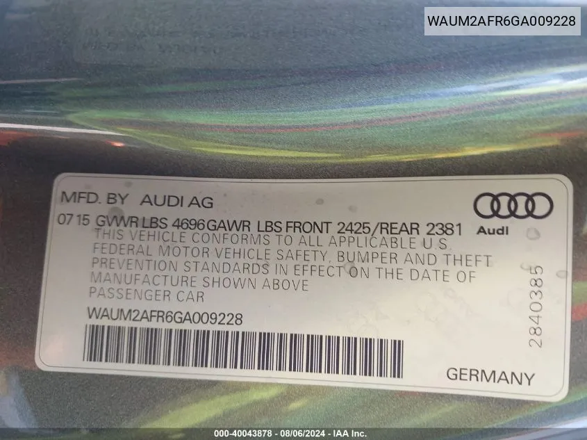 WAUM2AFR6GA009228 2016 Audi A5 2.0T Premium