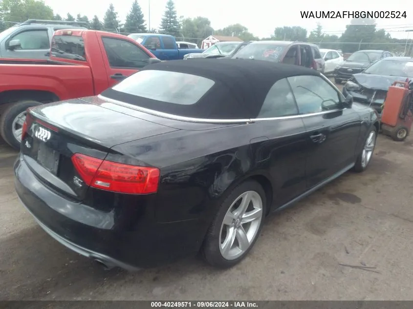 2016 Audi A5 2.0T Premium VIN: WAUM2AFH8GN002524 Lot: 40249571