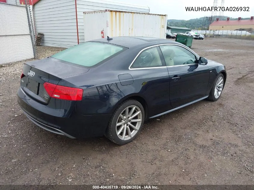 2016 Audi A5 2.0T Premium VIN: WAUHGAFR7GA026932 Lot: 40435719