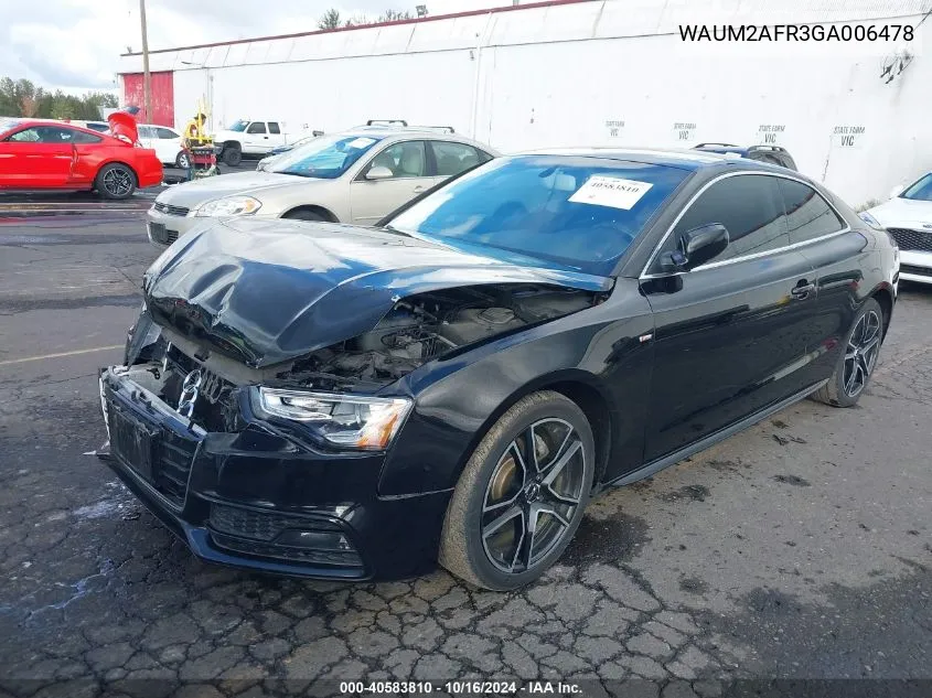 2016 Audi A5 2.0T Premium VIN: WAUM2AFR3GA006478 Lot: 40583810