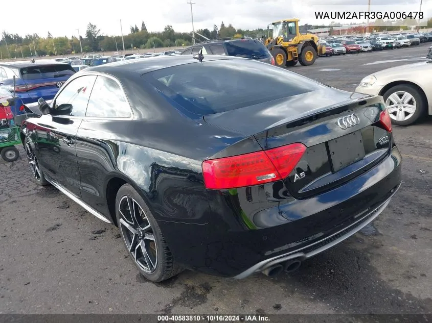 2016 Audi A5 2.0T Premium VIN: WAUM2AFR3GA006478 Lot: 40583810