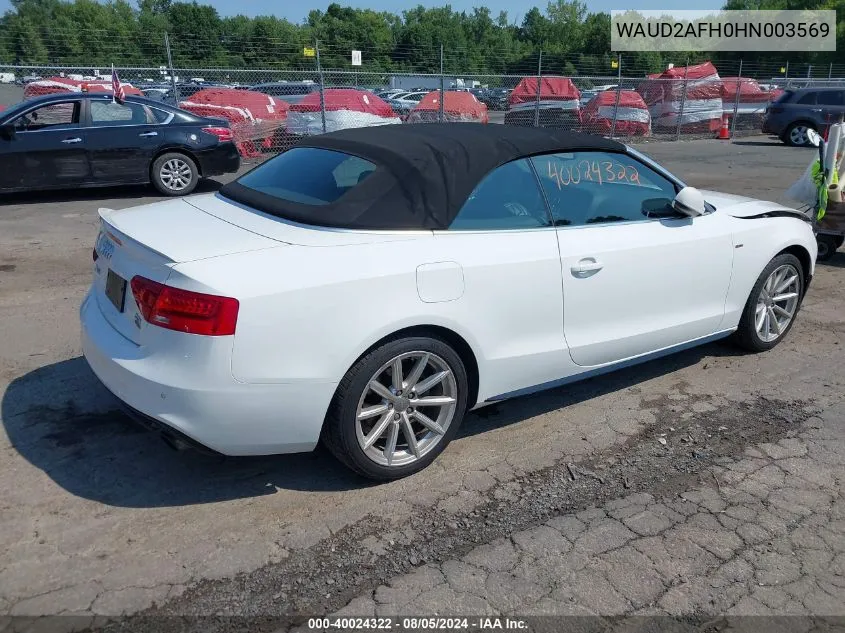 2017 Audi A5 2.0T Sport VIN: WAUD2AFH0HN003569 Lot: 40024322