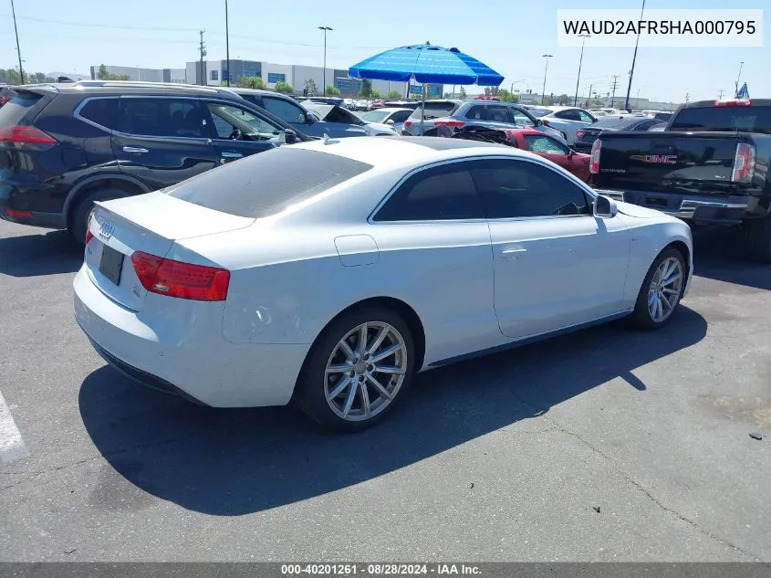 2017 Audi A5 2.0T Sport VIN: WAUD2AFR5HA000795 Lot: 40201261