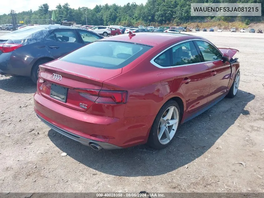 2018 Audi A5 2.0T Premium VIN: WAUENDF53JA081215 Lot: 40028358