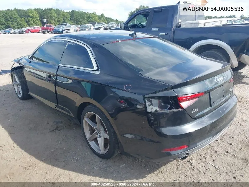 WAUSNAF54JA005536 2018 Audi A5 Premium S Line