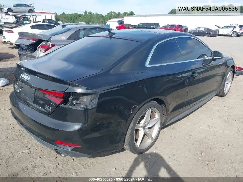 WAUSNAF54JA005536 2018 Audi A5 Premium S Line