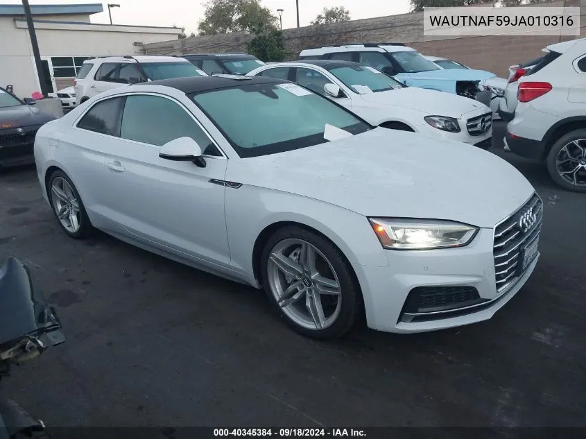 2018 Audi A5 2.0T Premium VIN: WAUTNAF59JA010316 Lot: 40345384