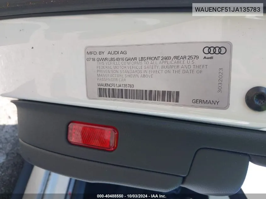 WAUENCF51JA135783 2018 Audi A5 2.0T Premium