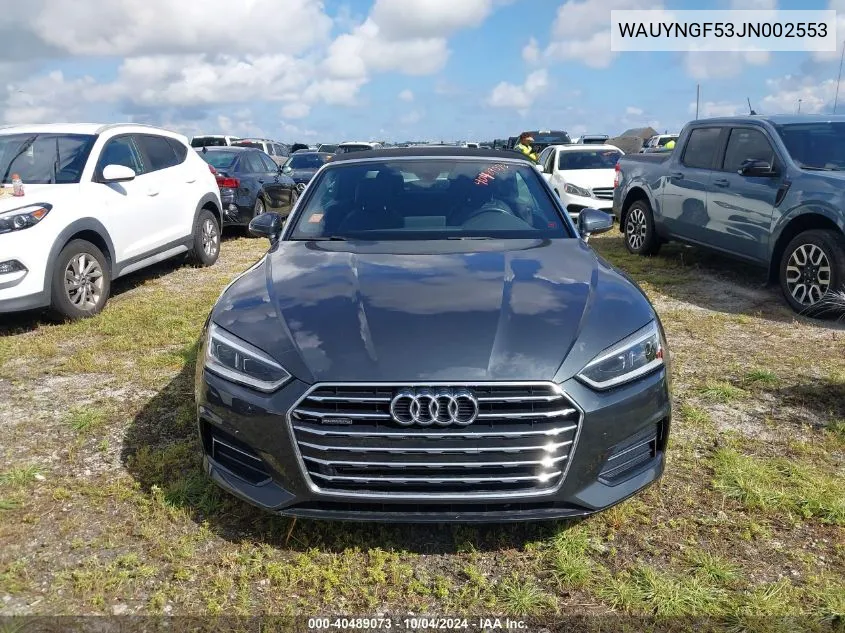 2018 Audi A5 2.0T Premium VIN: WAUYNGF53JN002553 Lot: 40489073